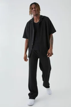 Discount boohooMAN Tall Scuba Twill Oversized Shirt & Trouser Set black