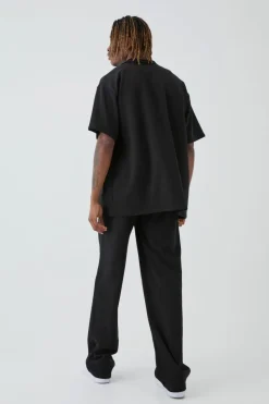 Discount boohooMAN Tall Scuba Twill Oversized Shirt & Trouser Set black