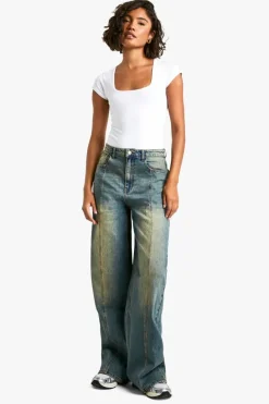 Outlet boohoo Tall Seam Detail Straight Leg Jeans vintage wash
