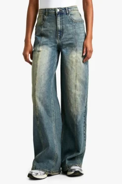 Outlet boohoo Tall Seam Detail Straight Leg Jeans vintage wash