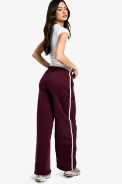 Best boohoo Tall Side Stripe Wide Leg Joggers burgundy