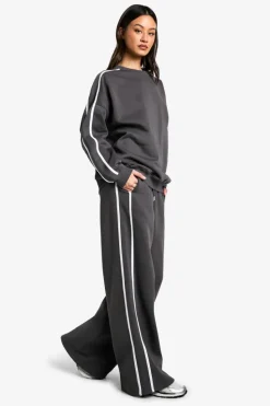 Best boohoo Tall Side Stripe Wide Leg Joggers charcoal