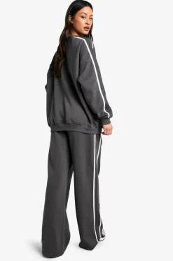 Best boohoo Tall Side Stripe Wide Leg Joggers charcoal