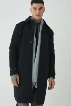 Fashion boohooMAN Tall Single Breasted Collared Overcoat In black