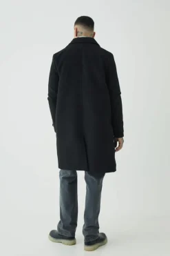 Fashion boohooMAN Tall Single Breasted Collared Overcoat In black