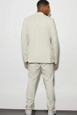 Cheap boohooMAN Tall Single Breasted Slim Linen Suit Jacket ecru