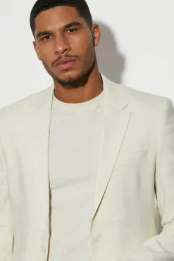 Cheap boohooMAN Tall Single Breasted Slim Linen Suit Jacket ecru