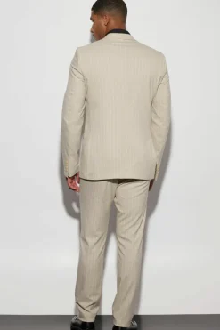 Cheap boohooMAN Tall Single Breasted Slim Stripe Suit Jacket beige