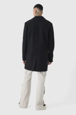 Discount boohooMAN Tall Single Breasted Wool Look Overcoat in black