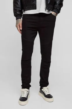 Discount boohooMAN Tall Skinny Biker Panel Jeans in true black