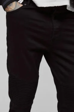 Discount boohooMAN Tall Skinny Biker Panel Jeans in true black