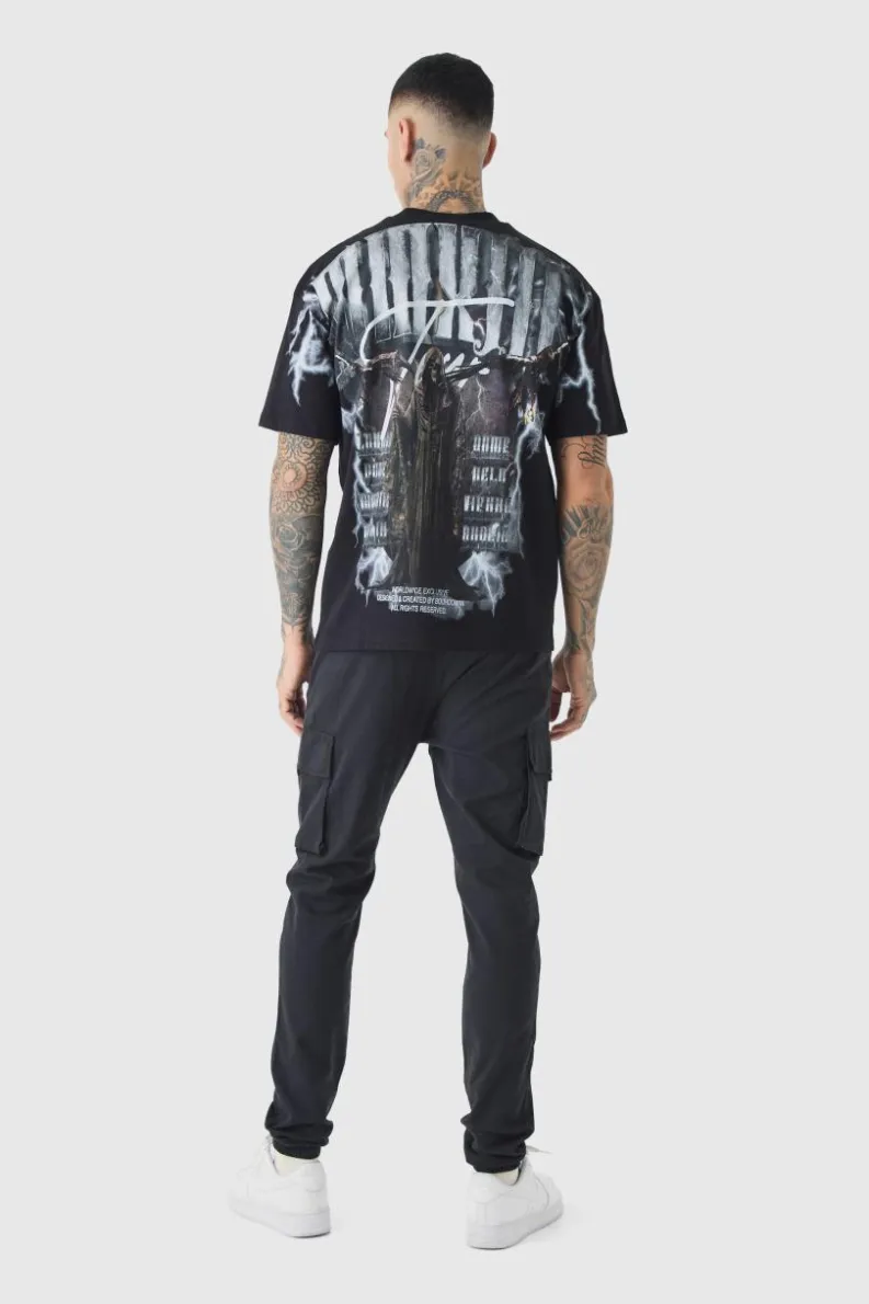 Best boohooMAN Tall Skinny Fit Elasticated Waist Cuffed Cargo Trousers black