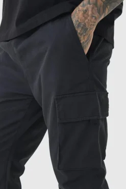 Best boohooMAN Tall Skinny Fit Elasticated Waist Cuffed Cargo Trousers black