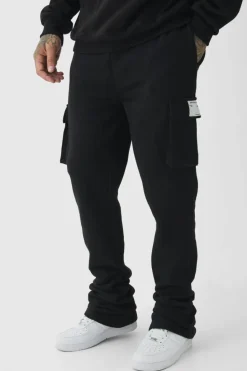 Cheap boohooMAN Tall Skinny Fit Extreme Stacked Woven Tab Cargo Jogger black