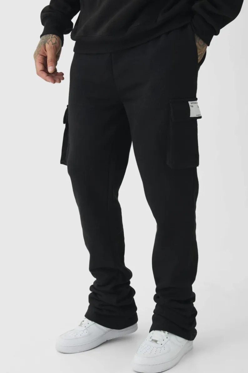 Cheap boohooMAN Tall Skinny Fit Extreme Stacked Woven Tab Cargo Jogger black