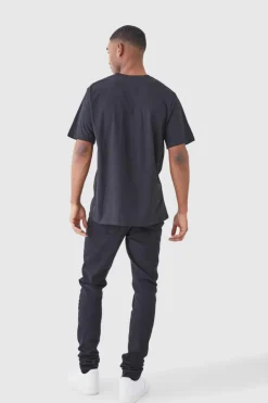 Fashion boohooMAN Tall Skinny Stacked Distressed Ripped Jeans true black