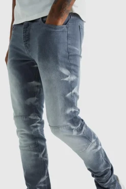 Best boohooMAN Tall Skinny Stretch Stacked Zip Hem Jeans mid grey