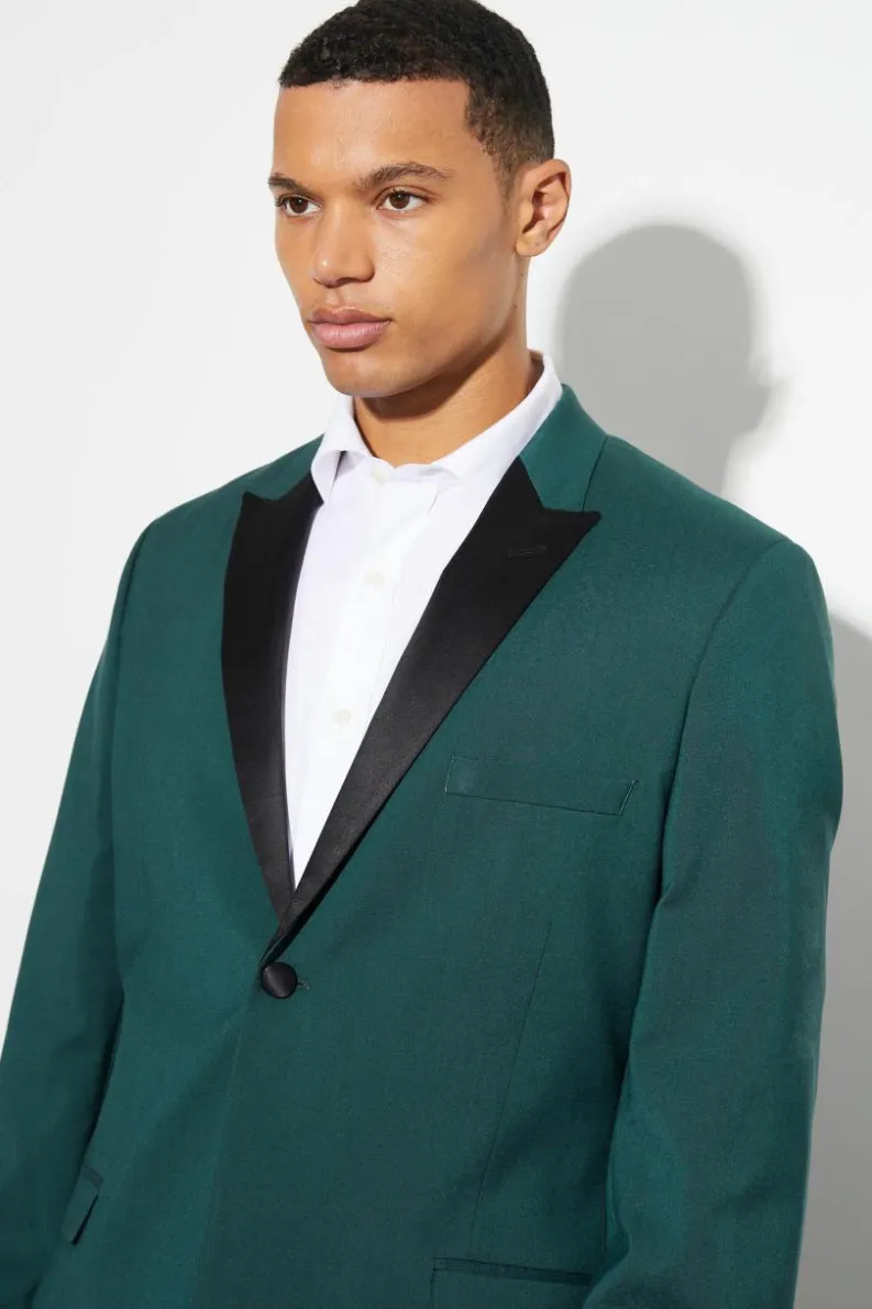 Discount boohooMAN Tall Skinny Tuxedo Single Breasted Suit Jacket forest