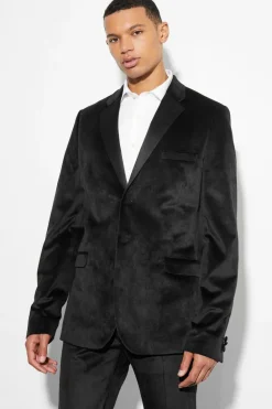 Flash Sale boohooMAN Tall Skinny Velour Satin Lapel Suit Jacket black