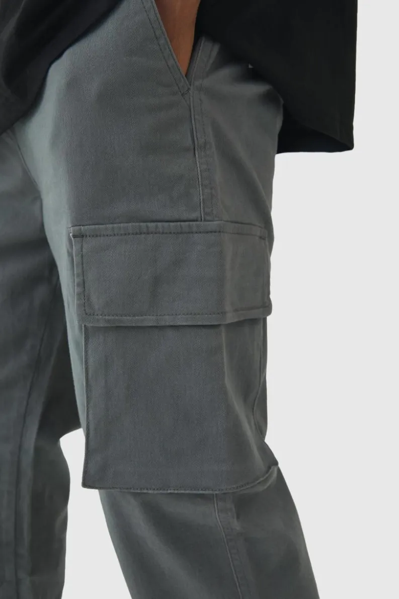 Flash Sale boohooMAN Tall Slim Fit Elasticated Waist Cuffed Cargo Trousers charcoal