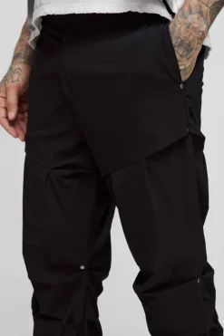 Best Sale boohooMAN Tall Slim Fit Flare Stacked Trouser With Ruched Detail black