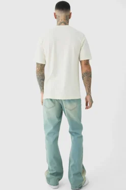 Discount boohooMAN Tall Slim Flare Applique Gusset Panel Jeans antique blue