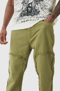 Store boohooMAN Tall Slim Leg Overdyed Carpenter Trouser In khaki