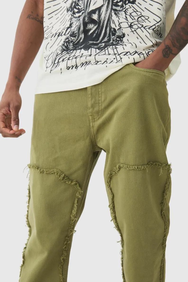 Store boohooMAN Tall Slim Leg Overdyed Carpenter Trouser In khaki