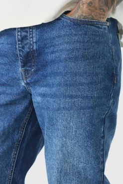 Store boohooMAN Tall Slim Rigid Jeans mid blue