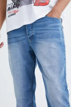 Cheap boohooMAN Tall Slim Rigid Jeans mid blue