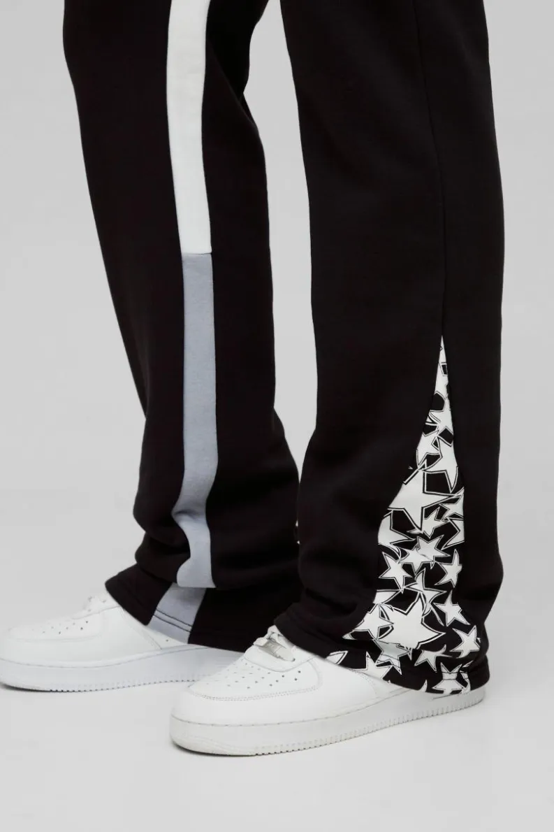 Best boohooMAN Tall Slim Stacked Flare Star Print Gusset Jogger black