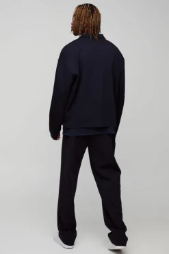 Sale boohooMAN Tall Smart Interlock De Bossed Zip Up Overshirt black