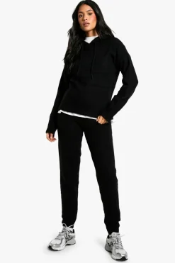 Online boohoo Tall Soft Knit Fine Gauge Tracksuit black