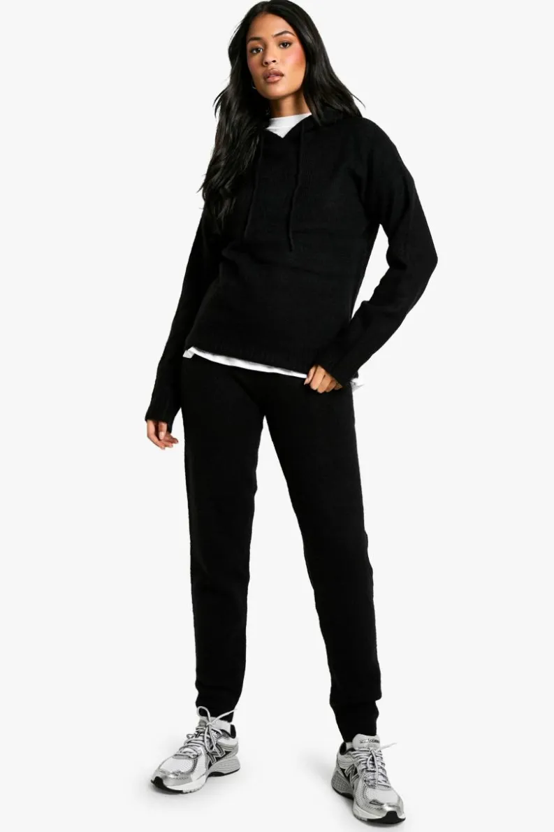 Online boohoo Tall Soft Knit Fine Gauge Tracksuit black