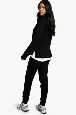 Online boohoo Tall Soft Knit Fine Gauge Tracksuit black