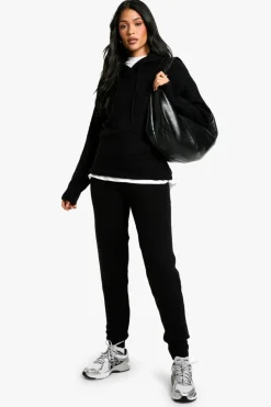 Online boohoo Tall Soft Knit Fine Gauge Tracksuit black