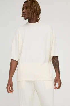 Best boohooMAN Tall Soft Rib Oversized T-shirt and Jogger Lounge Set in ecru