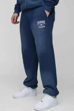 Fashion boohooMAN Tall Spray Wash Waffle Graphic Oversized Jogger navy