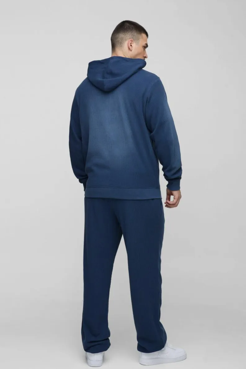 Fashion boohooMAN Tall Spray Wash Waffle Graphic Oversized Jogger navy