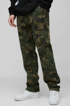 Store boohooMAN Tall Straight Camo Bandana Cargo Trouser dark green