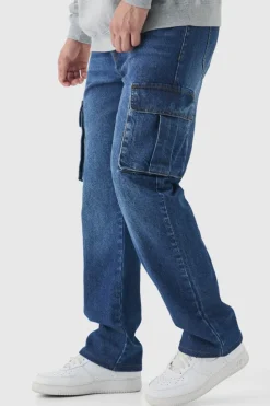Outlet boohooMAN Tall Straight Rigid Cargo Jeans mid blue