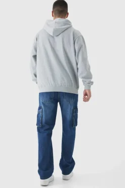 Outlet boohooMAN Tall Straight Rigid Cargo Jeans mid blue