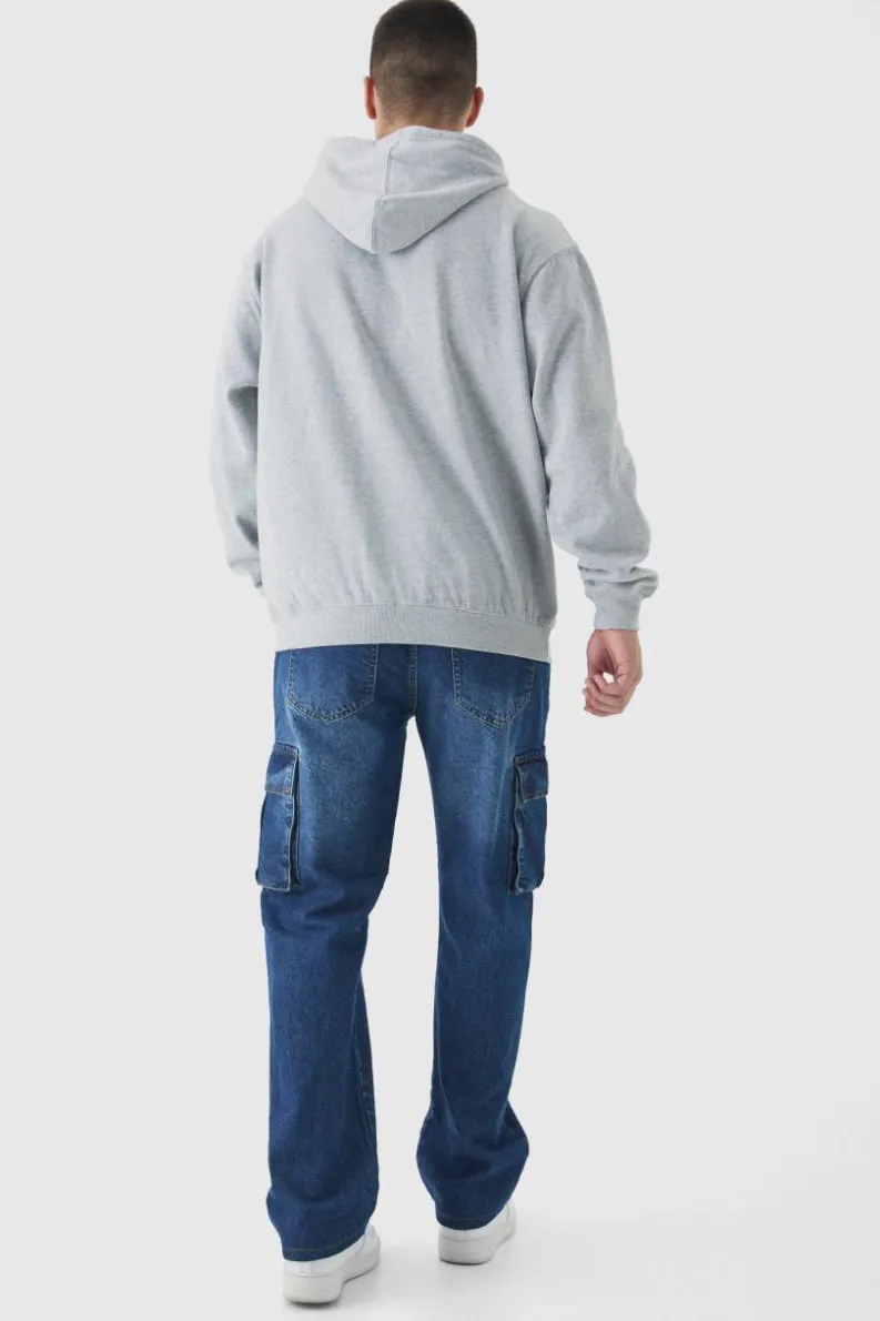 Outlet boohooMAN Tall Straight Rigid Cargo Jeans mid blue