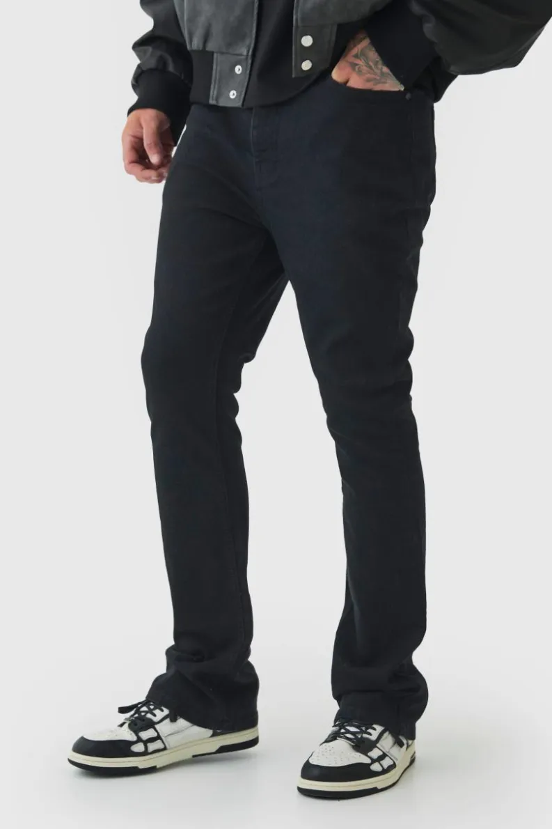 Sale boohooMAN Tall Stretch Denim Flared Jeans true black