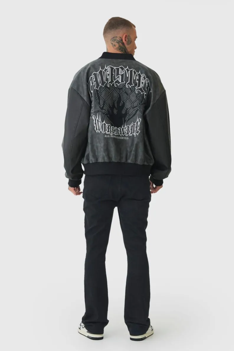 Sale boohooMAN Tall Stretch Denim Flared Jeans true black