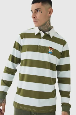 Sale boohooMAN Tall Stripe Embroidered Rugby Polo multi