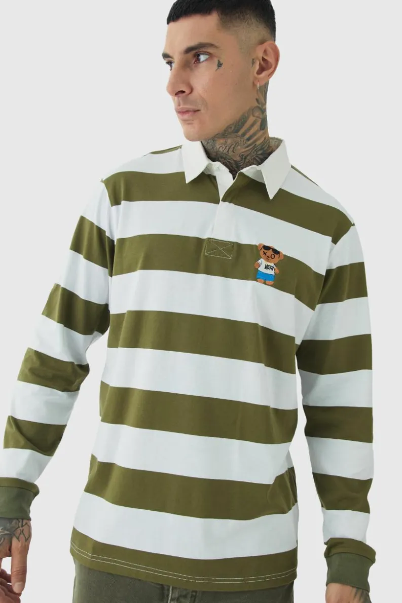 Sale boohooMAN Tall Stripe Embroidered Rugby Polo multi
