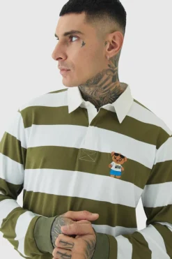 Sale boohooMAN Tall Stripe Embroidered Rugby Polo multi