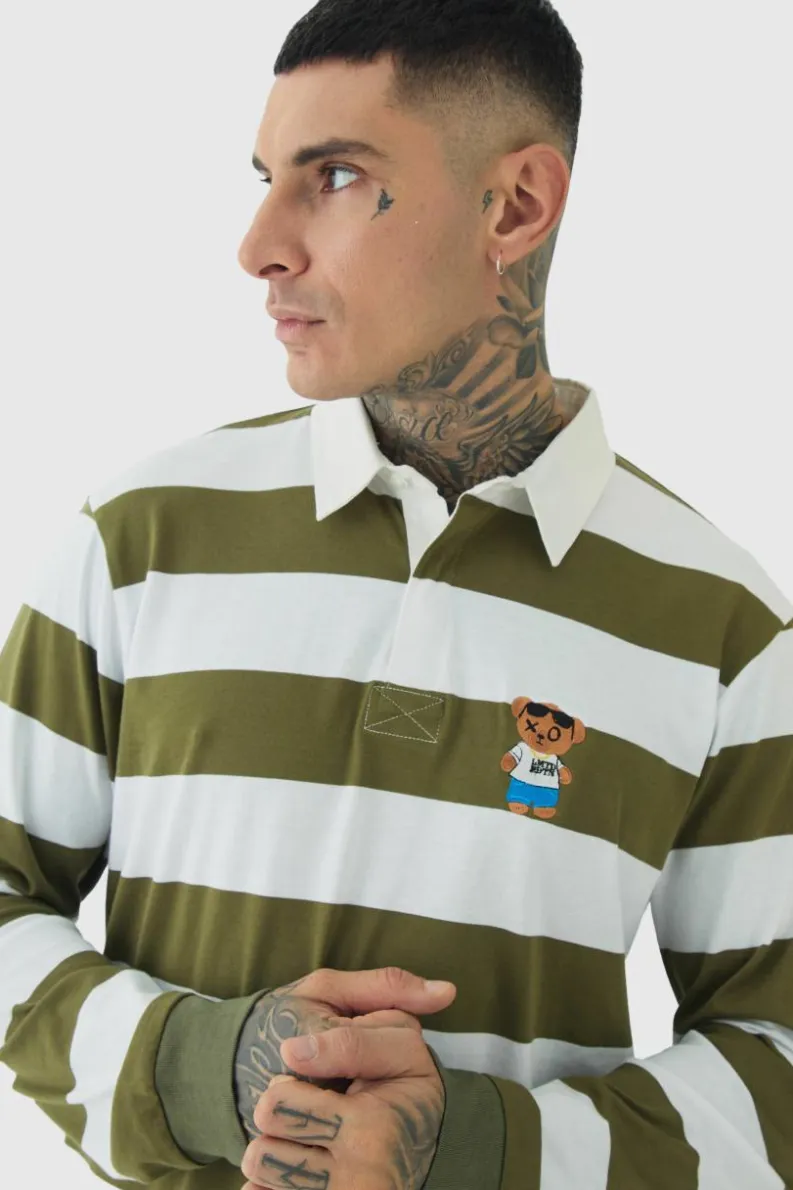 Sale boohooMAN Tall Stripe Embroidered Rugby Polo multi