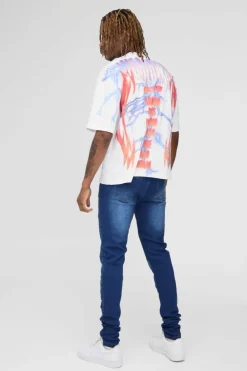 Best Sale boohooMAN Tall Super Skinny Busted Knee Biker Jeans mid blue